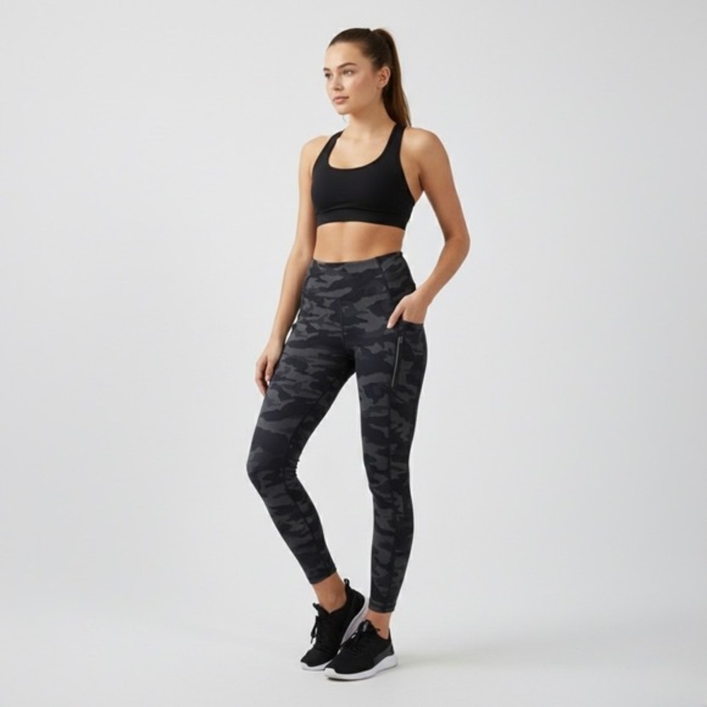 Athleta Rainier Reflective Tight Leggings Camo Gray S Running Athleisure Workout